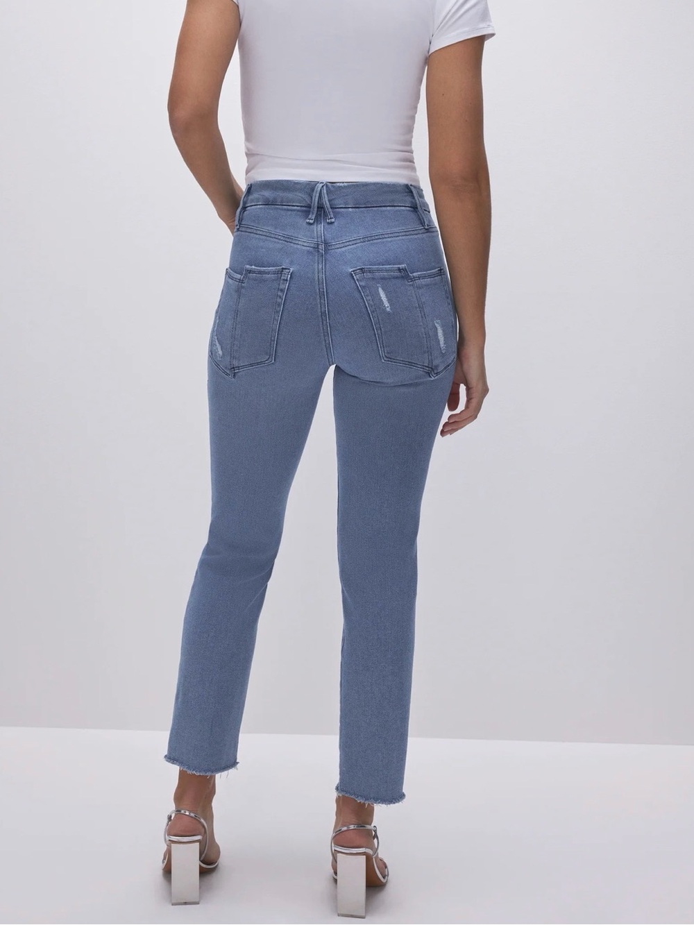 Good American High-Rise Good Legs Straight Jeans in Light Blue - Picture 2 of 7
